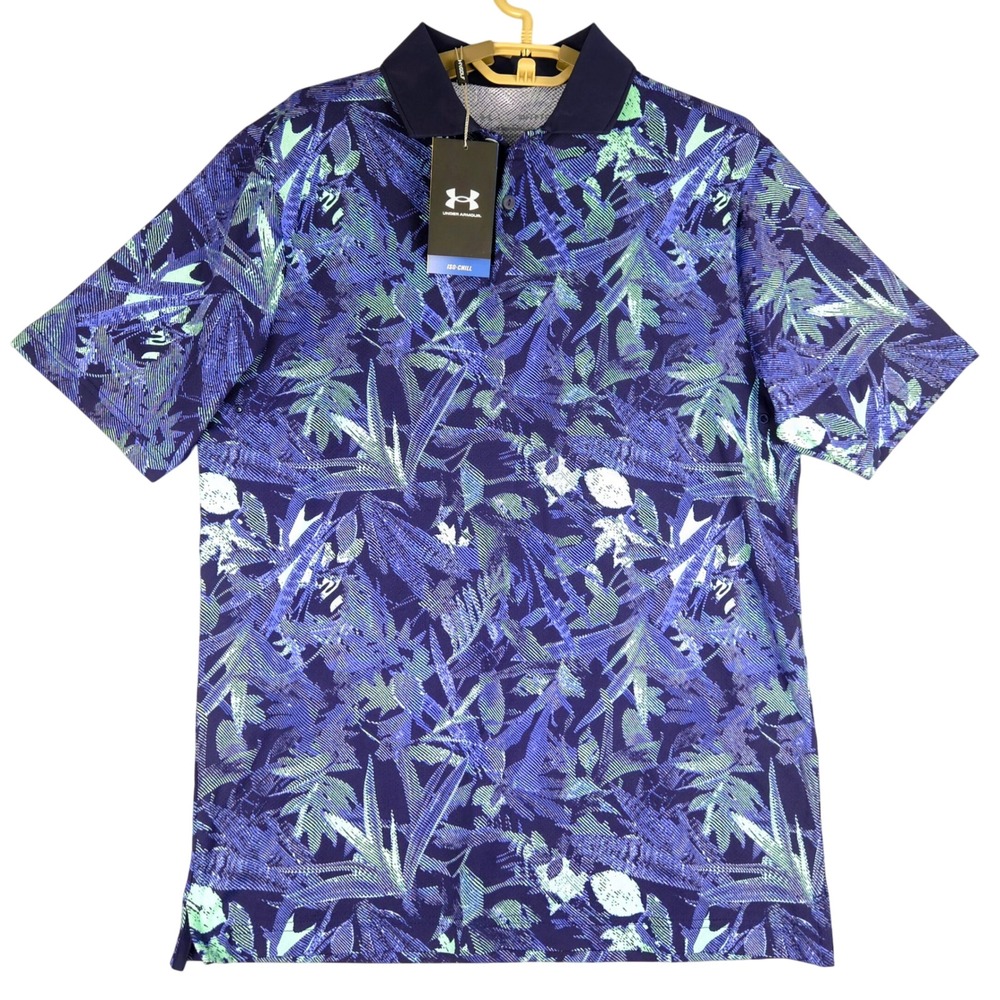 Under Armour Iso-Chill Golf Polo‎ Shirt Mens Small Blue Botanical Print